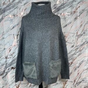 Zara Oversized Knit Turtleneck Faux Fur Pocket Sweater